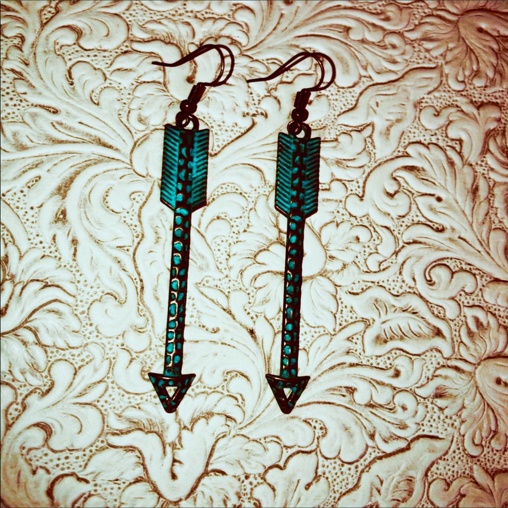 Long Arrow Earrings Verdigris Patina Finish